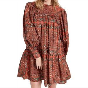 ULLA JOHNSON Ria gathered printed cotton-poplin mini dress size 4